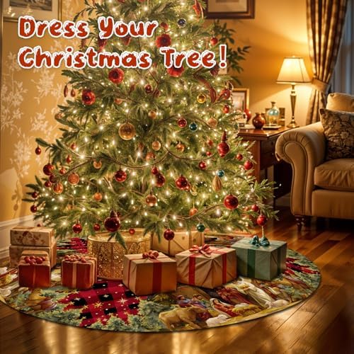 Nativity Christmas Tree Skirt 36 Inch, Christmas Skirt Tree Decoration with Buffalo Plaid Nativity, Christmas Trees Mat for Under Trees Holiday Party Indoor Decorations, Winter Gift for Women - Image 6