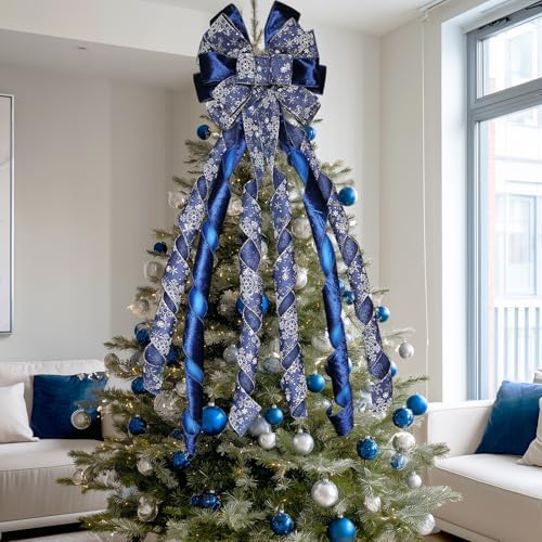 Large Christmas Tree Topper Bow 52x13 Inch, Pre-Tied Wired Wreath Ribbon - Image 7