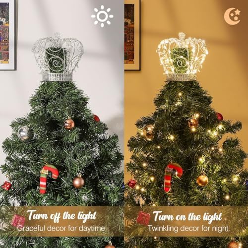 Lewondr Jeweled Crystal Crown Christmas Tree Topper with 50 Warm LED Lights - Image 6