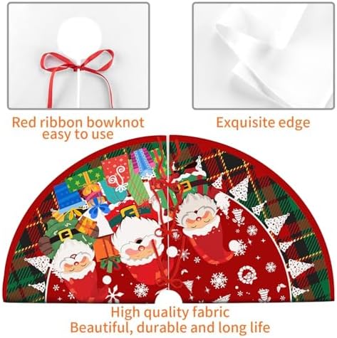 Christmas Tree Skirt 36in, Santa Claus Large Red Plaid Christmas Decor for Tree, Xmas Tree Mat for Christmas New Year Holiday Party Decor - Image 7