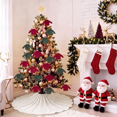 Thenshop 48 Inch Chunky Cable Knit Christmas Tree Skirt Beige - Image 6