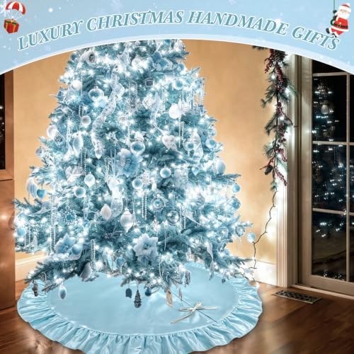 48 Inches Velvet Halloween Tree Skirt Decorations Haze Blue Luxury Xmas Fur Plush Skirts for Halloween Merry Christmas Party Rustic Vintage Holiday Home Winter - Image 7