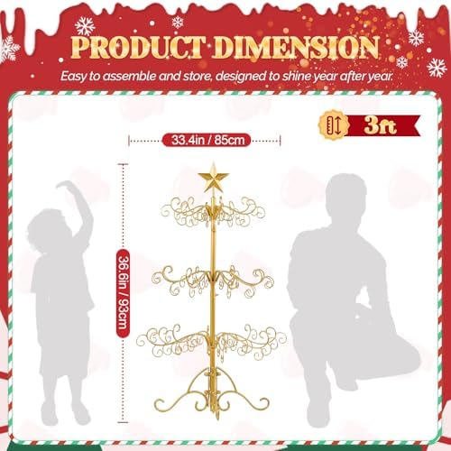 VINGLI 3ft Wrought Iron Christmas Tree w/80 Branch Tips, 3-Tier Metal Display Stand for Gifts, Box, Ornament Display Tree Suit for Holiday, Party, Home Decor, Indoor & Outdoor Decor Hanger, Gold - Image 7