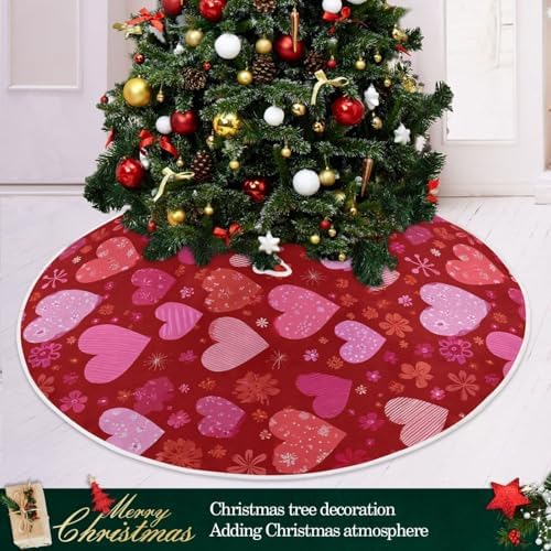 Pfrewn Valentine Tree Skirt 36" Red Floral Vintage Hearts Christmas Tree Skirts Mother's Day Xmas Mat for Holiday Festival Party Wedding Decor - Image 6