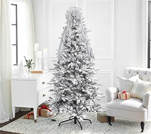 MEEDEE Silver Christmas Tree Topper Silver Glitter Christmas Bows 12" Wide Snowflake Ribbon Bow Silver Christmas Bows Silver Tree Topper Silver Bows for Christmas Tree (1 Pack) - Image 6