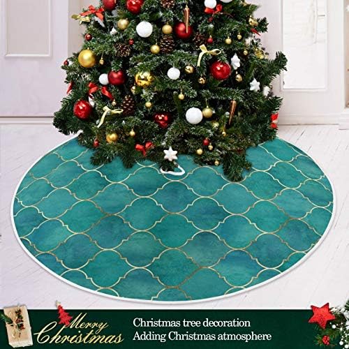 ATTX Teal Moroccan with Gold Line Christmas Tree Skirt 47.2 inch Ornaments Xmas Tree Skirts for Christmas Holiday Decoration New Year Party - Image 6