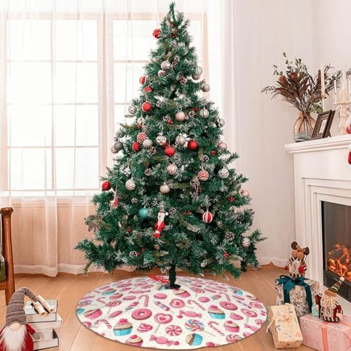 Christmas Lollipop Cupcake Donut Candy Tree Skirt Xmas Tree Mat Holiday Party Home Decor 48 Inch - Image 6