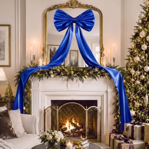 Daifunli 24 x 79 Inches Giant Satin Bow Christmas Tree Topper,Royal Blue - Image 6