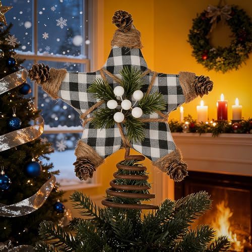 Lenwen Christmas Tree Topper Star 7.9 Inch Buffalo Plaid Star Topper - Image 6