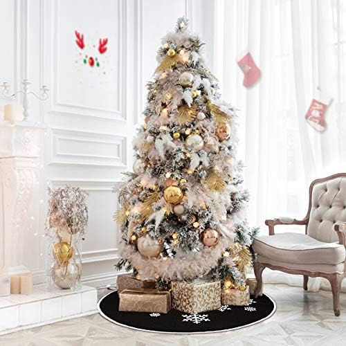 N&T NIETING Christmas Tree Skirt, 48 Inch Rustic Burlap Tree Skirt with Snowflakes Printed Xmas Tree Mat Christmas Holiday Party Decoration,Black - Image 7