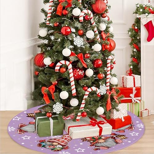 GAGEC Christmas Tree Skirt Purple Tree Skirt Glitter Gnomes Snowflake Xmas Winter Tree Skirt 48 Inch for Black Christmas Indoor Outdoor Decorations - Image 6