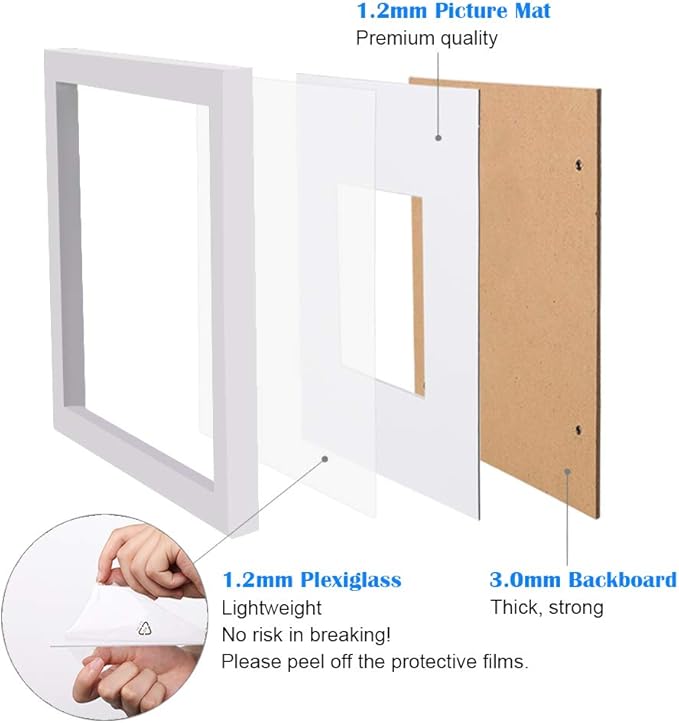 Egofine A2 Picture Frames Set of 2 Matted for A3 - Solid Wood Acrylic Plexiglass Front for Wall Mounting Hanging Vertically or Horizontally, White - 16.5 x 23.4 in