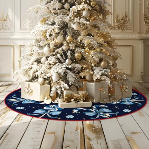 Christmas Tree Skirt Blue Tree Skirts Candy Cane Decorations Xmas Tree Skirt Tree Mat 36 Inch Winter Christmas Decor for Home - Image 6