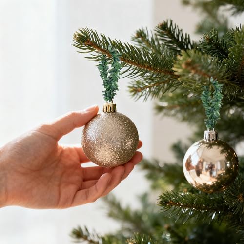 codree 150 Pcs Christmas Artificial Pine Wire Hangers, 4 Inch Flexible Pine Needles Decorative Twist Ties, Faux Pines Stems Christmas Ornament Garland Hooks for Xmas Tree Wreath Holiday Party Decor - Image 6
