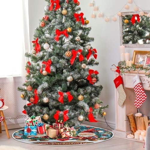 Gnomes Baubles Christmas Tree Skirt Small Xmas Tree Skirts Decorations 36 in Burlap Tree Mat Cover for 4 ft Trees Holiday Party - Image 6