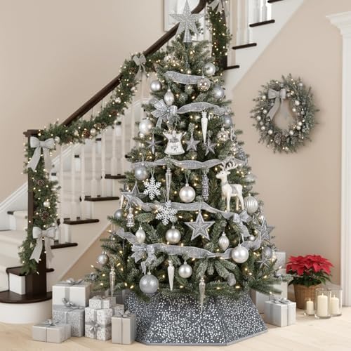 Christmas Tree Collar with Sparkling Sequin Tree Skirt for Holiday Home Decor Xmas Tree Ring(Silvergrey, X-Large) - Image 7