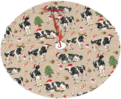 Cow Christmas Tree Skirts with Tassel Xmas Tree Skirt for Home Holiday Indoor Outdoor Seasonal Decors 30" - Image 7
