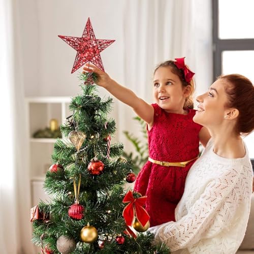 URATOT Glittered Christmas Tree Topper Metal Christmas Treetop Hallow Wire Star Topper for Christmas Home Decoration (8 inches, Red) - Image 7
