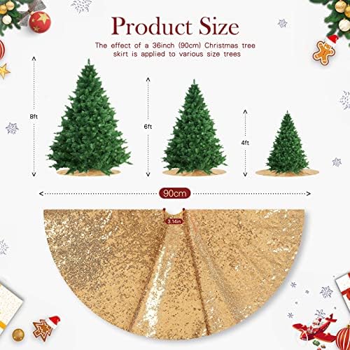 Gold Christmas Tree Skirt 36 inch Small Tree Skirt 4ft Sequin Tree Skirt for Gold Christmas Decorations - Image 6