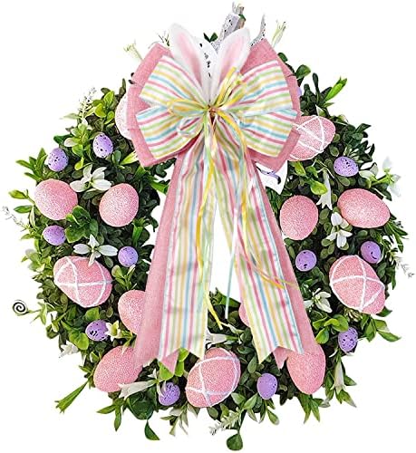 Easter Bows for Wreaths Decorations,Easter Tree Topper Bow,Decorative Bow with Bunny Ears Pink Burlap for Spring Home Front Door Outdoor - Image 6