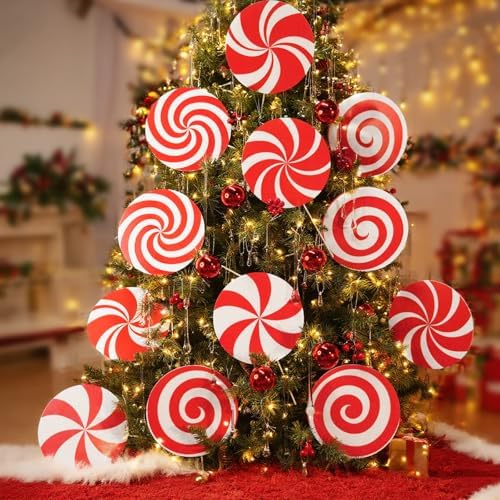 12Pcs Large Candy Christmas Tree Decorations Peppermint Lollipop Christmas Picks for Tree, 7.87" Red and White Candy Ornaments, Plastic Candyland Tree Topper for Xmas Holiday Party Vase Decor - Image 6