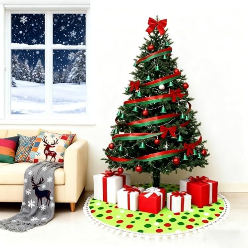 36 Inch Christmas Tree Skirt Red and Green Polka Dots Xmas Tree Skirt - Image 7