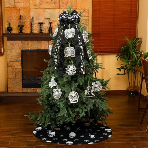 48 Inch Gothic Christmas Tree Skirt Spooky Skeletons Hanging Ornaments - Image 7