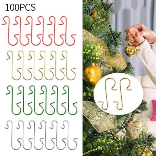 100 Pack Christmas S Hooks For Tree Ornaments, Metal Decoration Hangers For Balls Lights Dolls, Silver(Red) - Image 7