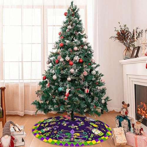 Mardi Gras Christmas Tree Skirt 36 Inch Carnival Party Xmas Ornament for Home Party Holiday Masquerade Decoration - Image 7