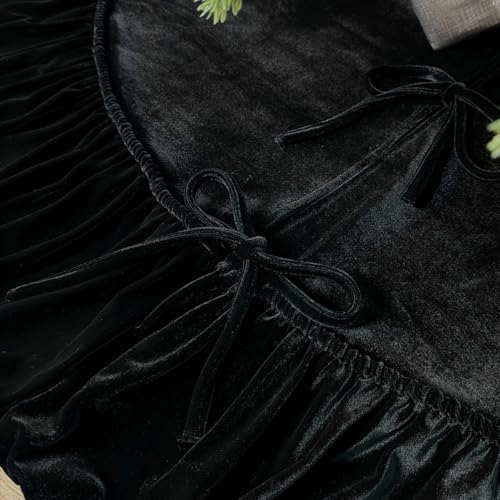 Ruffled Velvet Christmas Tree Skirt with Foam Padding, Nylon Backing and Lace-Up Tie Closure (Black, 72-Inch) - Image 6