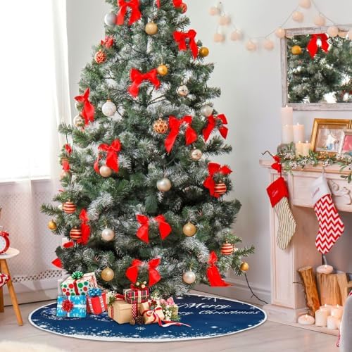 Blue Christmas Balls Baubles Christmas Tree Skirt Large Xmas Tree Skirts Decorations 48 in Burlap Tree Mat Cover for 4 ft Trees Holiday Party - Image 6