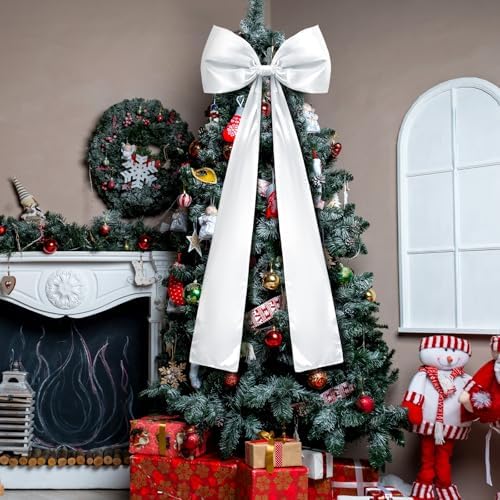 Daifunli 20 x 47 Inches Giant Satin Bow Christmas Tree Topper,White - Image 6