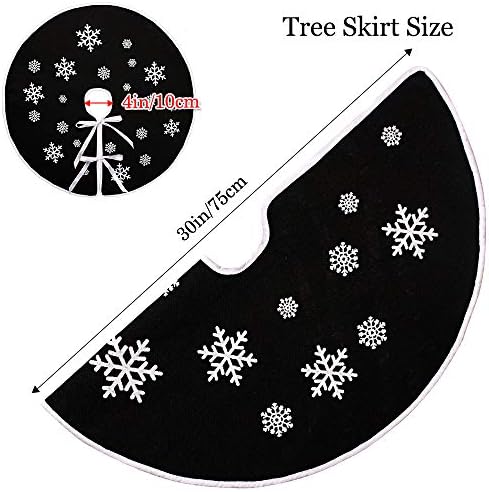 30 Inch Black Burlap Christmas Tree Skirt with White Snowflakes - Image 6