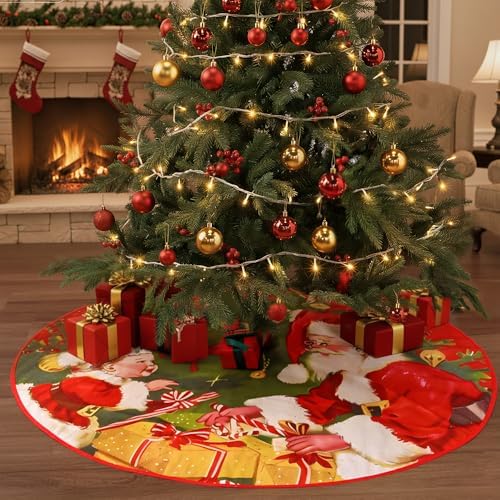 48 Inch Vintage Christmas Tree Skirt with Santa & Jingle Bells - Festive Decor for Indoor Outdoor Holiday Parties - Image 6