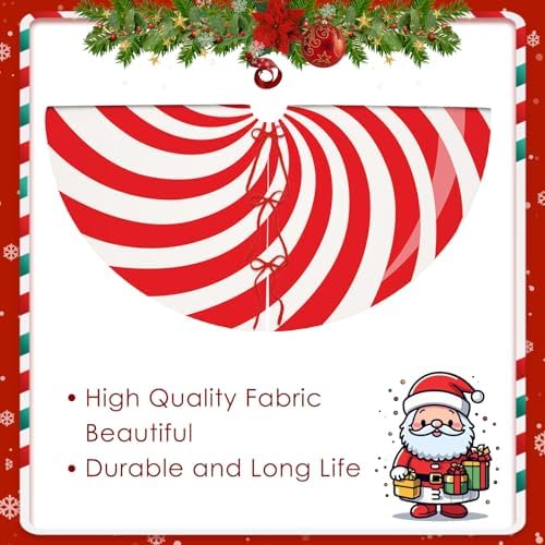 Christmas Tree Skirt 48 Inch Red and White Swirl Xmas Tree Skirts Candy Cane Sweet Lollipop Tree Mat Ornaments for Home Holiday Party - Image 7