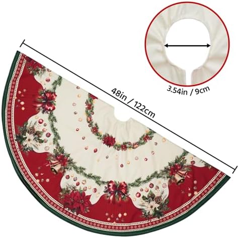 48 Inch Christmas Tree Skirt Mat Short Plush Red Xmas Tree Skirts for Indoor Outdoor Christmas Tree Decoration(Poinsettia and Balls) - Image 7