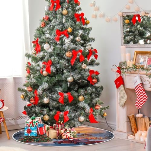 Truck Christmas Tree Winter Snow Christmas Tree Skirt Small Xmas Tree Skirts Decorations 36 in Burlap Tree Mat Cover for 4 ft Trees Holiday Party - Image 6
