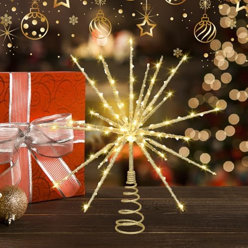 HMASYO 15 Inch Twinkling Starburst Christmas Tree Star Topper, 19-Point Gold Star Tree Topper with 150 LED, Remote Control & Timer, USB Power for Indoor Home Holiday Party Xmas Tree Decoration - Image 6