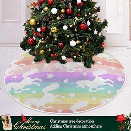 ATTX Rainbow Star Unicorn Christmas Tree Skirt 47.2 inch Ornaments Xmas Tree Skirts for Christmas Holiday Decoration New Year Party - Image 6