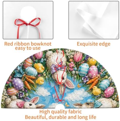Easter Bunny Christmas Tree Skirt Tree Mat for Xmas Holiday Party Decorations Indoor Outdoor 36 Inch - Image 6