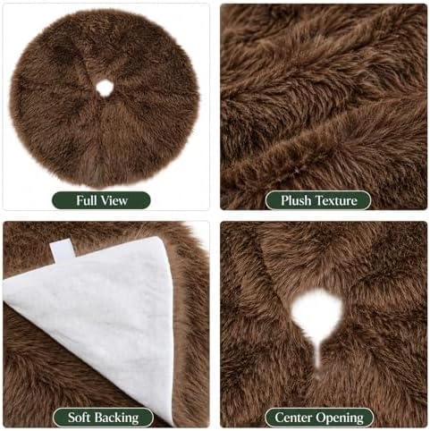 Faux Fur Christmas Tree Skirts, 36 inches Plush Long Haired Wool Fur Xmas Tree Base Cover Mat for New Year Home Party Decorations (90CM, Darkbrown) - Image 7