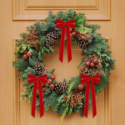 12Pcs Red Velvet Ribbon Bows Christmas Tree Decorations,5in x 10in Xmas Ornaments for Tree Home Party Front Door Wreath Holiday Decor - Image 6