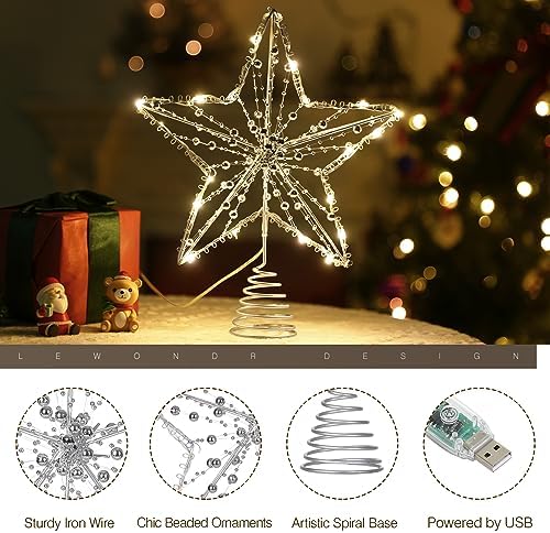 Lewondr Metal Christmas Star Tree Topper with Lights and Beads, Silver - Image 6