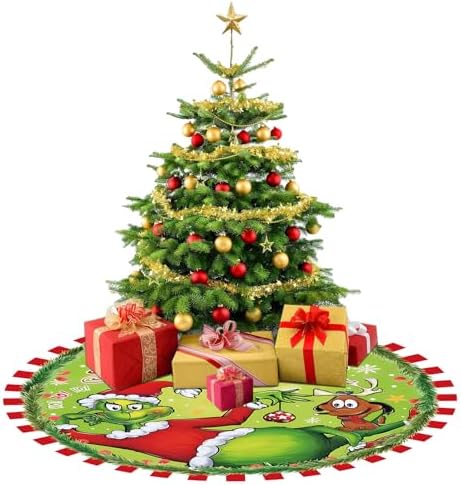 48 Inch Christmas Tree Skirt - Soft and Funny Farmhouse Christmas Tree Collar with Red & Green Trim Decor Xmas Holiday Decoration (Style A) - Image 7
