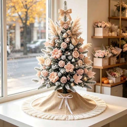24" Burlap Tree Skirts with Tassel, Fall Tree Skirt for 2-3 Ft Tabletop - Image 6