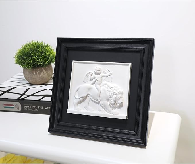 FOLKOR LIFE Cherub Angels Framed Wall Art Sculpture for Home Vintage Decor, Black and White Wall Decor Greek Mythology Classic Cupid Arrow Artwork Figurines for Room Decor, Gift for Anniversary