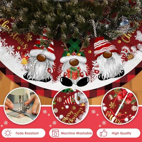 Christmas Tree Skirt, Gnomes Tree Skirts 48 Inch, Christmas Trees Decoration, Xmas Decor Mat for Indoor Outdoor, Xmas Skirts, Gnomes Holiday Decoration - Image 7