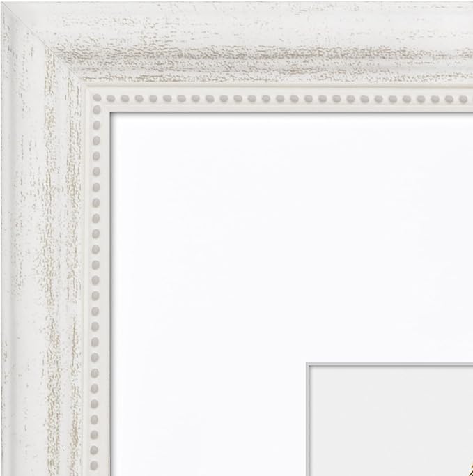 Americanflat Vintage Frames - 8x10 Picture Frame with Beaded Accents and Shatter-Resistant Glass - Use as 5x7 Frame or Display 8x10 Photos Without Mat - Heirloom Collection - Tabletop or Wall - White