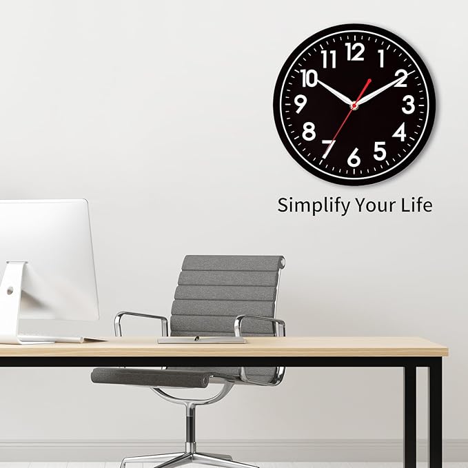 AKCISOT Wall Clock Modern Black Silent Non Ticking Wall Clocks Battery Operated 12 Inch, Small Analog Classic Clock Decorative for Bedroom, Kitchen, Home Office, Bathroom, School, Living Room
