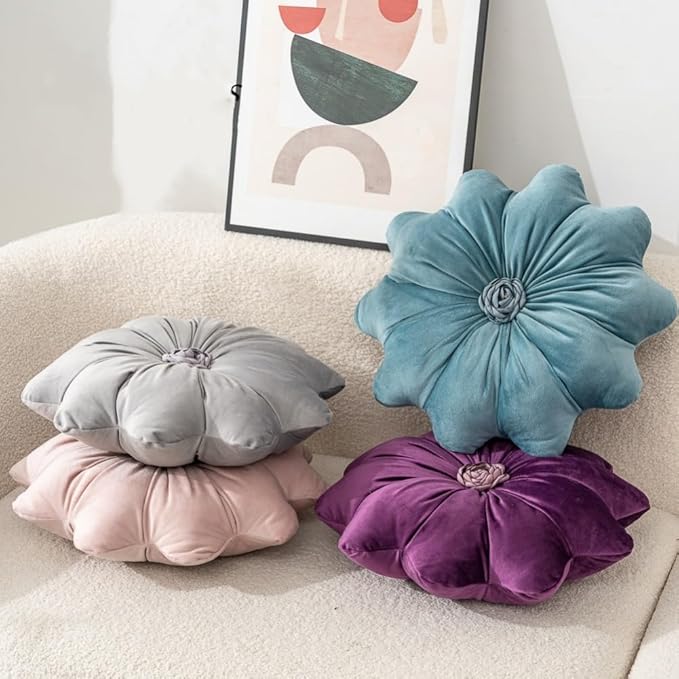 Flower Pillow Cushion Round Decorative Throw Pillow 15.7 Velvet Flower Shaped Pillow for Sofa Couch Vanity Chair Bed (White)
